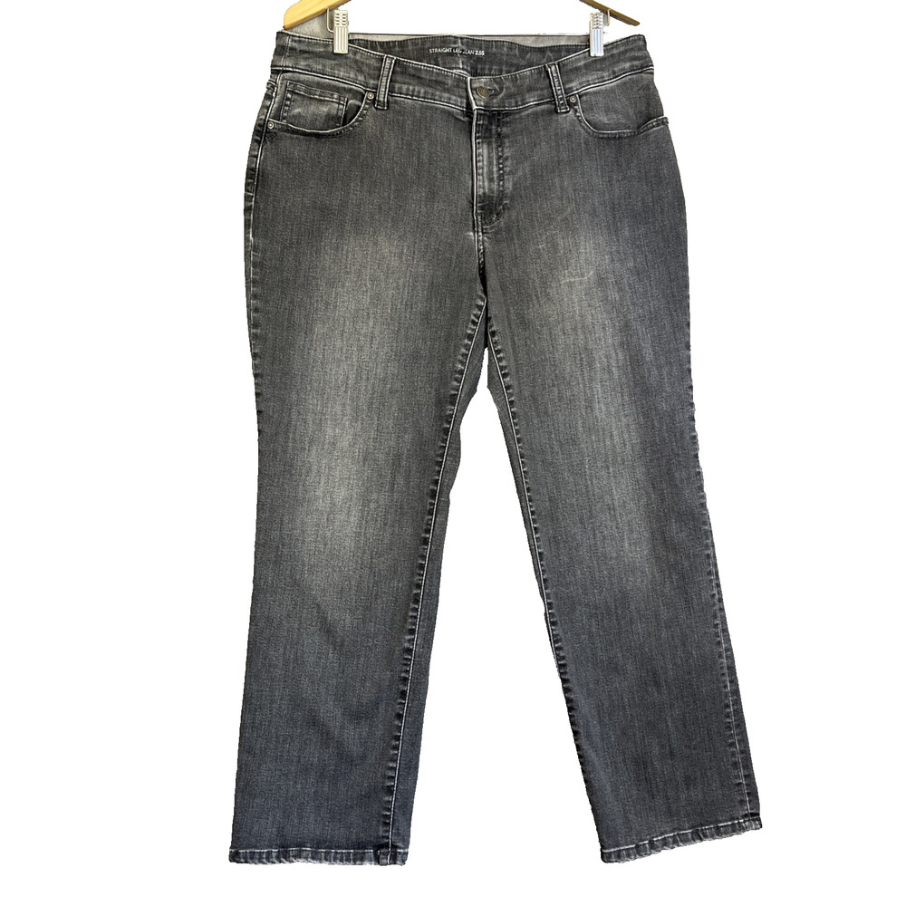 Chico's Jeans Size 14S Charcoal Straight Leg Denim Stretch Casual 27" Inseam